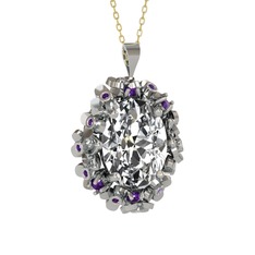 Belka Demet Kolye - Beyaz zirkon ve ametist 18 ayar beyaz altın kolye (40 cm altın rolo zincir) #18eqsfw