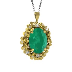 Kök zümrüt ve swarovski 14 ayar altın kolye (40 cm gümüş rolo zincir)