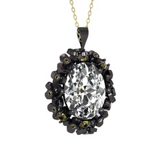 Belka Demet Kolye - Beyaz zirkon ve peridot 925 ayar siyah rodyum kaplama gümüş kolye (40 cm altın rolo zincir) #1915yxw