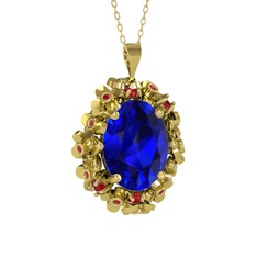 Belka Demet Kolye - Lab safir ve garnet 18 ayar altın kolye (40 cm altın rolo zincir) #19v6e5e