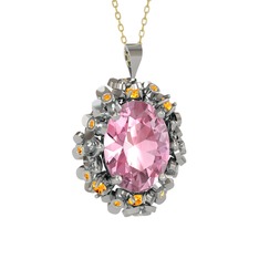 Belka Demet Kolye - Pembe kuvars ve sitrin 925 ayar gümüş kolye (40 cm altın rolo zincir) #1a34zi7