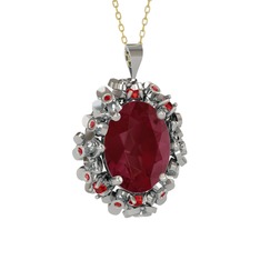 Kök yakut ve garnet 925 ayar gümüş kolye (40 cm altın rolo zincir)