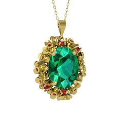 Yeşil kuvars ve garnet 925 ayar altın kaplama gümüş kolye (40 cm altın rolo zincir)