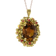 Belka Demet Kolye - Dumanlı kuvars ve garnet 18 ayar altın kolye (40 cm gümüş rolo zincir) #1ahx1zq