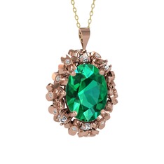Yeşil kuvars ve swarovski 14 ayar rose altın kolye (40 cm gümüş rolo zincir)