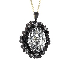 Belka Demet Kolye - Swarovski 925 ayar siyah rodyum kaplama gümüş kolye (40 cm altın rolo zincir) #1b40igi