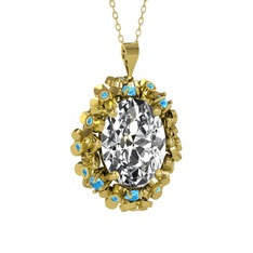 Swarovski ve akuamarin 925 ayar altın kaplama gümüş kolye (40 cm altın rolo zincir)