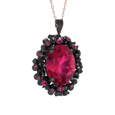 Belka Demet Kolye - Rodolit garnet 925 ayar siyah rodyum kaplama gümüş kolye (40 cm rose altın rolo zincir) #1bibc4w