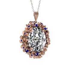 Belka Demet Kolye - Beyaz zirkon ve lab safir 14 ayar rose altın kolye (40 cm beyaz altın rolo zincir) #1bl7it2