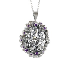 Belka Demet Kolye - Beyaz zirkon ve ametist 925 ayar gümüş kolye (40 cm gümüş rolo zincir) #1bsy8q2