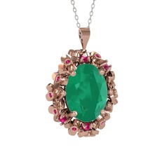 Belka Demet Kolye - Kök zümrüt ve rodolit garnet 18 ayar rose altın kolye (40 cm beyaz altın rolo zincir) #1bujuyb