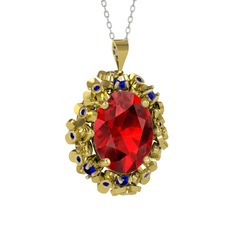 Garnet ve lab safir 18 ayar altın kolye (40 cm beyaz altın rolo zincir)