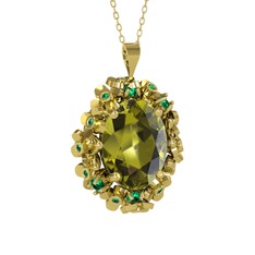Peridot ve yeşil kuvars 14 ayar altın kolye (40 cm altın rolo zincir)