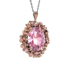 Pembe kuvars 14 ayar rose altın kolye (40 cm gümüş rolo zincir)
