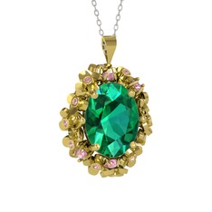 Belka Demet Kolye - Yeşil kuvars ve pembe kuvars 8 ayar altın kolye (40 cm beyaz altın rolo zincir) #1ebujwv