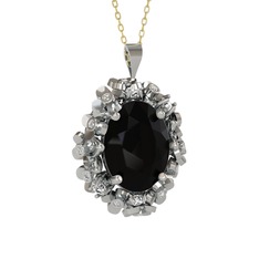 Belka Demet Kolye - Siyah zirkon ve swarovski 18 ayar beyaz altın kolye (40 cm altın rolo zincir) #1epfmk1