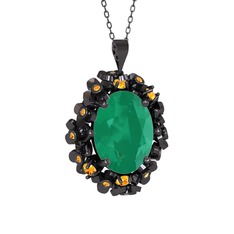 Belka Demet Kolye - Kök zümrüt ve sitrin 925 ayar siyah rodyum kaplama gümüş kolye (40 cm gümüş rolo zincir) #1evk1wl