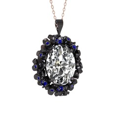 Belka Demet Kolye - Swarovski ve lab safir 925 ayar siyah rodyum kaplama gümüş kolye (40 cm gümüş rolo zincir) #1f1596o
