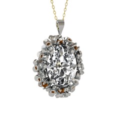 Swarovski ve dumanlı kuvars 18 ayar beyaz altın kolye (40 cm altın rolo zincir)