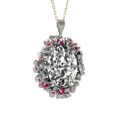 Beyaz zirkon ve rodolit garnet 18 ayar beyaz altın kolye (40 cm altın rolo zincir)