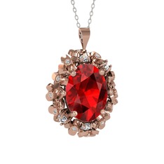 Belka Demet Kolye - Garnet ve beyaz zirkon 8 ayar rose altın kolye (40 cm gümüş rolo zincir) #1fmd6zh