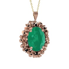 Kök zümrüt ve siyah zirkon 18 ayar rose altın kolye (40 cm altın rolo zincir)