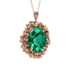 Yeşil kuvars ve sitrin 14 ayar rose altın kolye (40 cm altın rolo zincir)