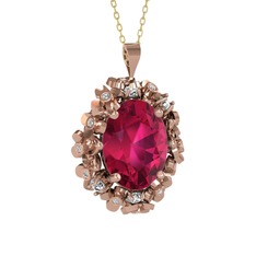 Belka Demet Kolye - Rodolit garnet ve pırlanta 8 ayar rose altın kolye (0.18 karat, 40 cm gümüş rolo zincir) #1g9qknr