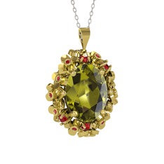 Peridot ve garnet 8 ayar altın kolye (40 cm beyaz altın rolo zincir)