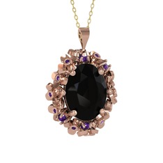 Belka Demet Kolye - Siyah zirkon ve ametist 14 ayar rose altın kolye (40 cm altın rolo zincir) #1hwh2d6