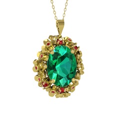 Belka Demet Kolye - Yeşil kuvars ve garnet 18 ayar altın kolye (40 cm altın rolo zincir) #1iaorm8