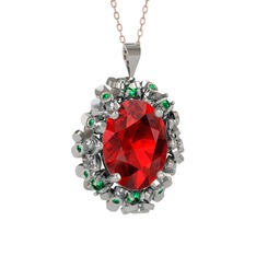 Belka Demet Kolye - Garnet ve yeşil kuvars 18 ayar beyaz altın kolye (40 cm rose altın rolo zincir) #1ijnbu8