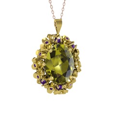 Belka Demet Kolye - Peridot ve ametist 8 ayar altın kolye (40 cm rose altın rolo zincir) #1it8gza