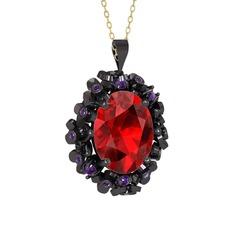 Belka Demet Kolye - Garnet ve ametist 925 ayar siyah rodyum kaplama gümüş kolye (40 cm altın rolo zincir) #1iy8gy2