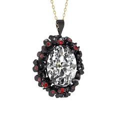 Belka Demet Kolye - Swarovski ve garnet 925 ayar siyah rodyum kaplama gümüş kolye (40 cm altın rolo zincir) #1jdalj5