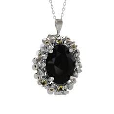 Belka Demet Kolye - Siyah zirkon ve peridot 8 ayar beyaz altın kolye (40 cm beyaz altın rolo zincir) #1jotjp