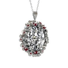 Belka Demet Kolye - Beyaz zirkon ve kök yakut 14 ayar beyaz altın kolye (40 cm beyaz altın rolo zincir) #1jv4vah