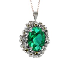 Belka Demet Kolye - Yeşil kuvars ve peridot 18 ayar beyaz altın kolye (40 cm rose altın rolo zincir) #1k5pg4x