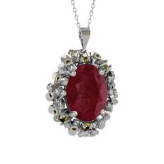 Belka Demet Kolye - Kök yakut ve peridot 925 ayar gümüş kolye (40 cm beyaz altın rolo zincir) #1ki7qzq