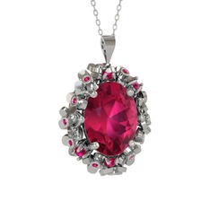 Belka Demet Kolye - Rodolit garnet 18 ayar beyaz altın kolye (40 cm beyaz altın rolo zincir) #1kl6z2u