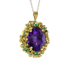 Belka Demet Kolye - Ametist ve kök zümrüt 18 ayar altın kolye (40 cm rose altın rolo zincir) #1knwy5t