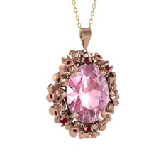 Belka Demet Kolye - Pembe kuvars ve kök yakut 18 ayar rose altın kolye (40 cm altın rolo zincir) #1l9oaxk