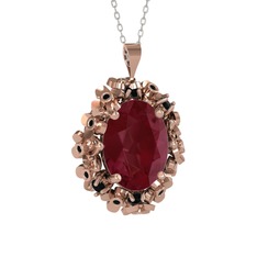 Belka Demet Kolye - Kök yakut ve siyah zirkon 18 ayar rose altın kolye (40 cm gümüş rolo zincir) #1le959z