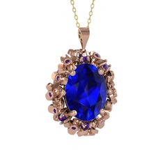 Lab safir ve ametist 925 ayar rose altın kaplama gümüş kolye (40 cm gümüş rolo zincir)
