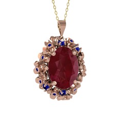 Belka Demet Kolye - Kök yakut ve lab safir 18 ayar rose altın kolye (40 cm altın rolo zincir) #1lwstww