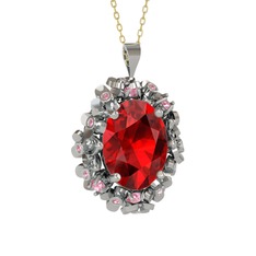 Garnet ve pembe kuvars 14 ayar beyaz altın kolye (40 cm altın rolo zincir)