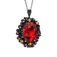 Belka Demet Kolye - Garnet ve sitrin 925 ayar siyah rodyum kaplama gümüş kolye (40 cm gümüş rolo zincir) #1mh5c49
