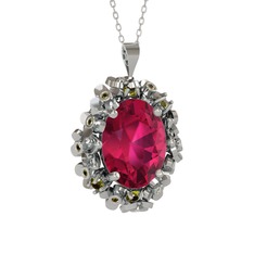 Rodolit garnet ve peridot 18 ayar beyaz altın kolye (40 cm beyaz altın rolo zincir)