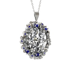 Belka Demet Kolye - Swarovski ve lab safir 18 ayar beyaz altın kolye (40 cm beyaz altın rolo zincir) #1n2pp63