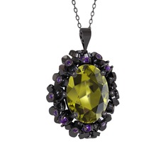 Belka Demet Kolye - Peridot ve ametist 925 ayar siyah rodyum kaplama gümüş kolye (40 cm gümüş rolo zincir) #1n5fjyy